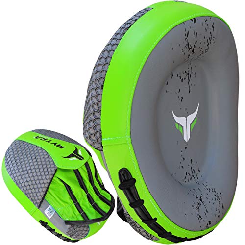 Mytra Fusion Real Leather Target Focus Mitt for Boxing, Punching, Training and Kick Boxing - color: Grey/Green