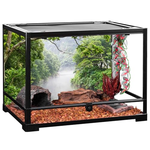 AWERT 72x24 inches Tropical Rainforest Terrarium Background Foggy Fores Green Trees Lake Nature Reptile Habitat Background Durable Polyester Aquarium Background - size: 72x24in/180x60cm