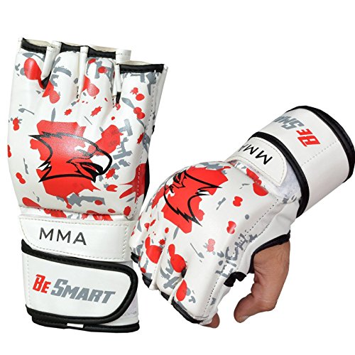 Be Smart Auth. Rex Leather MMA Grappling Gloves Boxing Punch Bag UFC Gel Tech Muay Thai (Red Blood, X-Large)
