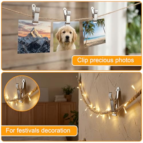 22Pcs Small Metal Clips, Stainless Steel Alligator Clips for Crafts, Oven Safe Clip for Baking Pan, Mini Clamps Backdrop Clip for Office Paper Hanging Lights(Silver)