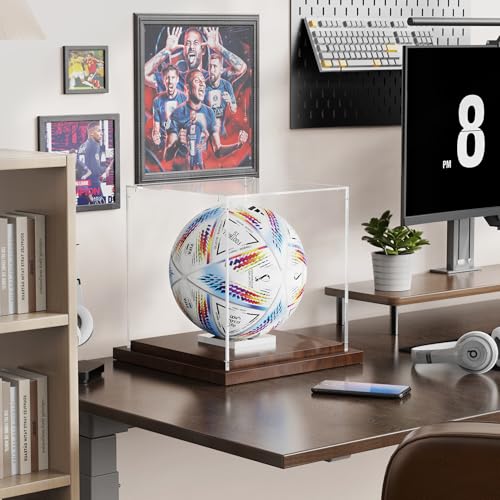 VGMiu Soccer Ball Display Case with Wood Base Clear Acrylic Soccer Case - size: Soccer Case