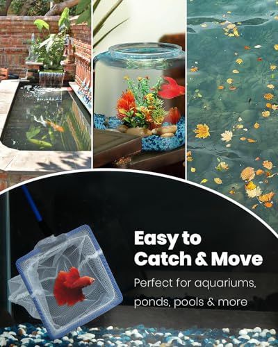 Pawfly Fish Net for Fish Tank, Fish Tank Net, Aquarium Net with Metal Handle and Plastic Mesh, Small Fish Net Minnow Net for Small Ponds, Freshwater and Saltwater, 3.8" x 3.3"
