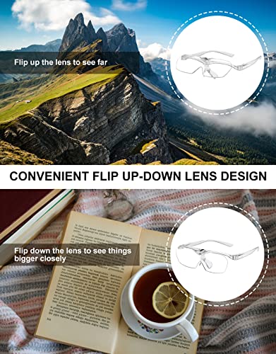 OKH 160% Magnifying Glasses, Flip Up Down Lens, Hands-Free Magnifier Eyeglasses for Close Work, Reading, Sewing, Jewelry Making, Craft, Hobby, Painting - color: Clear