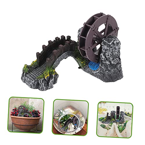 Outanaya DIY Handmade Mini Landscaping Bridge Water Wheel Oxygen Pump Aquarium Bridge Decor Fish Tank Supplies