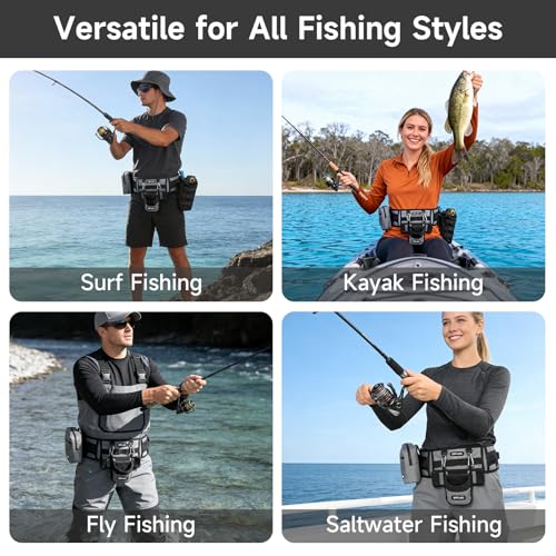 SANLIKE Fishing Belt Rod Holder Wading Fly Fishing Belt Kit Adjustable Fighting Waist Belt with Detachable Tackle Bag, Belly Rod Holder, Multi-Hook Design, Fishermen Tackle for Saltwater Surf
