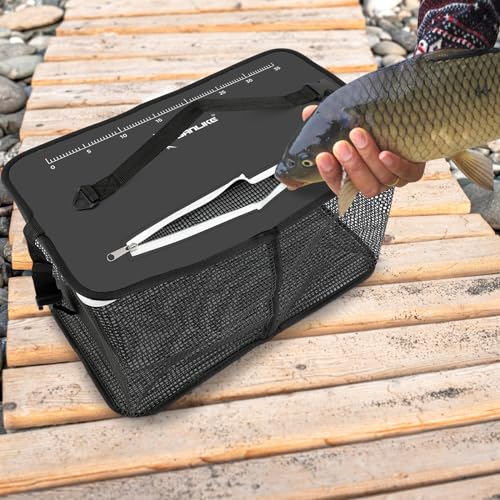 SANLIKE Floating Fishing Basket Collapsible Fishing Net Cage, Rubber Coated Net Fish Basket for Live Caught Fish Minnows Bait Bucket Minnow Trap, 24L/40L/59L,Black/Grey - color: S-24L-Black
