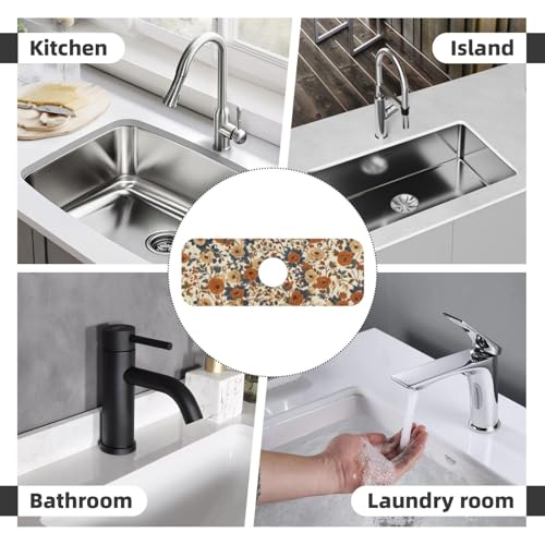 Faucet Draining Mat For Kitchen Sink, Peony Flower Blue Leaves Diatom Mud Absorbent Drain Pad For Bathroom Kitchen Sink Splash Guard Drying Mat - color: Peony Flower Blue Leaves