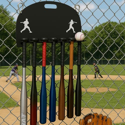 GUTE Baseball Bat Rack Holds 16 Bats Metal Wall Mount Organizer Heavy Duty Garage Storage Caddy Fence Holder - Black