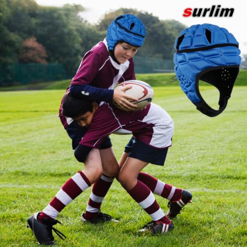Surlim Soft Shell Flag Football Helmet for Youth, Rugby Scrum Cap Headgear - color: blue, size: Medium