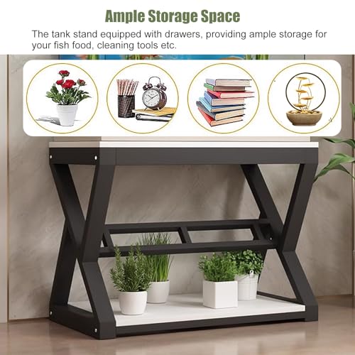 Black White Fish Tank Stand Holder 10 20 30 40 Gallon, Heavy Duty Modern Reptile Tank Rack Breeder Tank Stands Aquarium Stand(Black-60x50x70cm)
