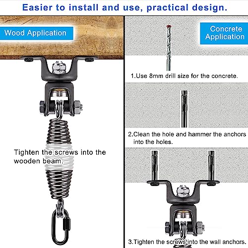 BeneLabel Heavy Bag Ceiling Mount with Spring & Chains 360° Rotation Punching Bag Ceiling Hanger with Bearings Boxing Bags Holder Hardware with 2 Wood Screws and 2 Expansion Screws - color: Hanger with 7.1" Oval Spring (440 LBs Capacity)