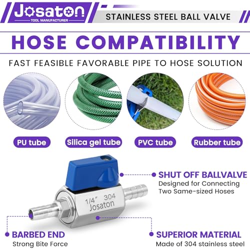 2PCS 1/4" Barb Ball Valve 304 Stainless Steel Mini Shut Off Valve for Water Gas Fuel Drip Irrigation and Aquariums, with Hose Clamps - style: 2PCS-1/4" Barb Ball Valve