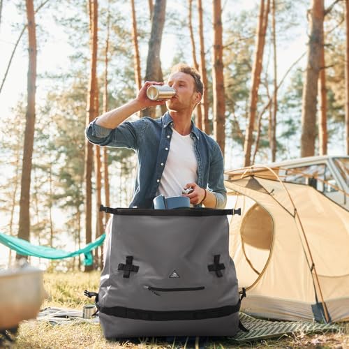 Haimont IPX7 Waterproof Roll-Top Dry Duffel Backpack Bag - color: Light Gray, size: 90L