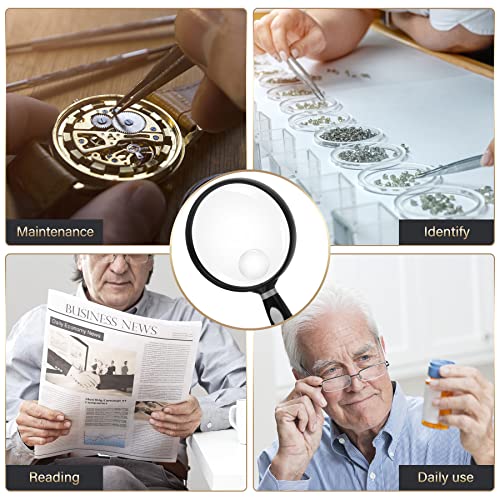 Handheld Reading Magnifier, 10X Magnifier, 75mm Shatterproof Lens, Non-Slip Handle for Adults Close Work, Seniors Reading and Nature Exploration, Hobby Observation(Silver)