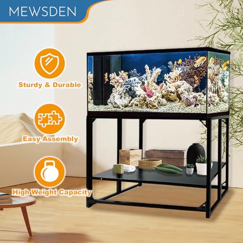 Fish Tank Stand,10 Gallon Heavy Duty Metal Aquarium Stands, Reptile Tank, Turtle Tank, Breeder Tank Stand, 220LBS Capacity Terrarium Stand Rack with 2-Tier Storage Shelves (Black, 24.8"x9.2"x30")