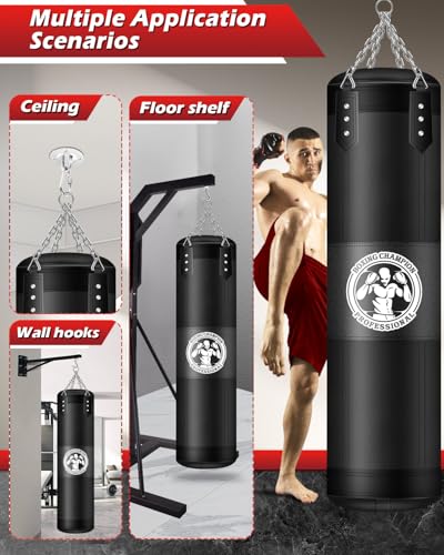 Punching Bag for Adults, 4FT PU Heavy Boxing Bags with Chain Ceiling Hook - style: Strong man