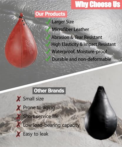 Speed Bag for Boxing & MMA,Leather Reflex Training Pear Shaped Punching Bag - color: Red
