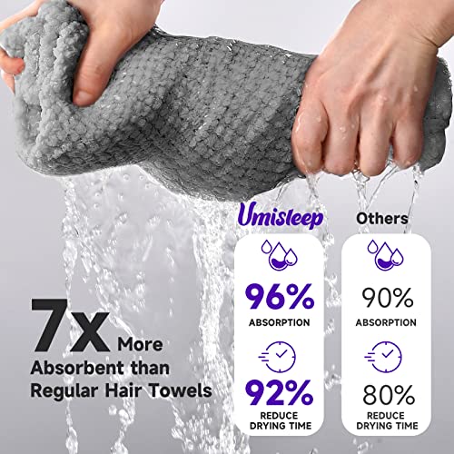 Umisleep Extra Large Microfiber Hair Towel, Ultra Absorbent, Grey - color: Grey