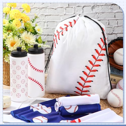 FuWeave 18 Pcs Baseball Party Favors Baseball Water Bottle Baseballs Cooling Towel Include 6 Water Bottle 6 Ice Towel 6 Drawstring Bag for Baseballs Party Favor Players Lovers Team Gifts Gym