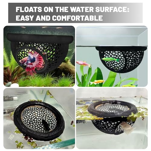 Floating Betta Hammock & Shrimp Shelter – 3D Printed Aquarium Decor with Feeding Ring, Safe Resting Spot for Betta Fish, Shrimp and Small Fish(Black)