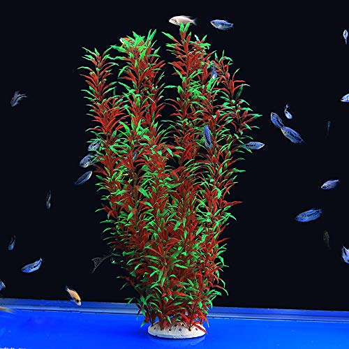 Large Aquarium Plants Artificial Plastic Fish Tank Plants Decoration Ornaments Safe for All Fish 21 Inches Tall (21inchRed&Green)