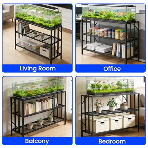 55-75 Gallon Aquarium Stand, Heavy Duty 3 Tier Fish Tank Stand with Adjustable Storage Shelf, Metal Frame Holds 1000 LBS, Stable Anti-Slip Design (55-75 Gallon)