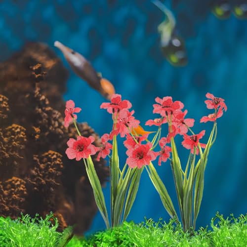 Toyvian Artificial Aquarium Plants, 2pcs Small Purple Crimson Fake Water Grass Plastic Decor Fish Tank Ornaments for Desktop Betta Fish Accessories