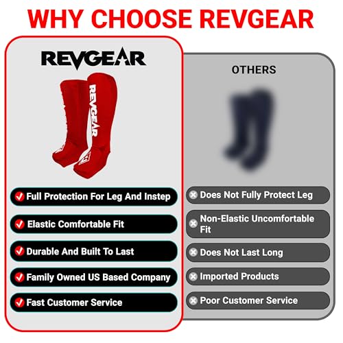 Revgear Dominator Muay Thai Shin Guard, MMA, Kickboxing. Cloth with Instep - color: Red, size: Medium