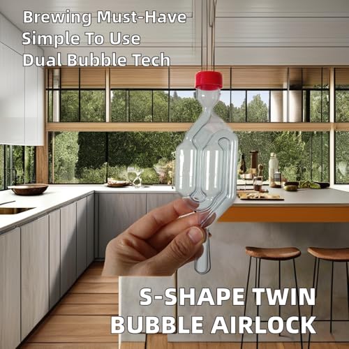 Bubble Airlock Set for Fermentation - 5 S-Shape Airlocks with 6.5 Stoppers, 5 Red Silicone Loops & 10 Grommets, for Wine Making, Home Brewing, Sauerkraut, Kimchi & Kombucha