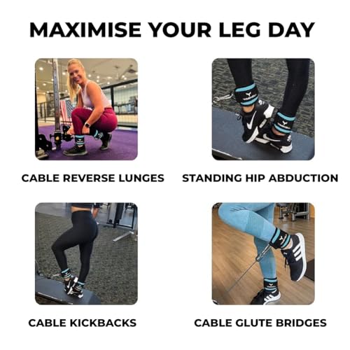 Adjustable Gym Ankle Straps for Cable Machines Women & Men, Glute Kickbacks - color: Cyan, size: Single