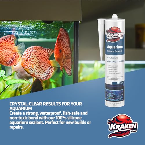 Kraken Bond Aquarium Silicone Sealant Clear - (1x10.1 fl. oz.) 100% Waterproof Aquarium Safe Silicone, Non-Toxic Fish Tank Safe Sealant, Fast Curing and Strong Adhesion, 1 Pack - color: Clear, size: 1 Pack