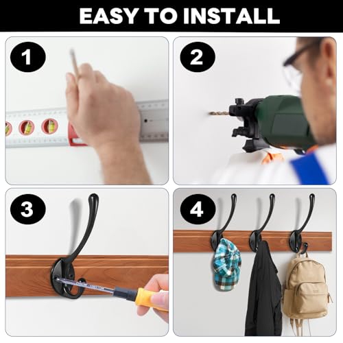 Wall Hooks for Hanging, 20-Pcs Heavy Duty Metal Coat Hooks, for Living Room, Bathroom, Kitchen, Bedroom for Coats, Towel, Hat, Key, Closet, Bag (Black) - color: 20pcs-Black