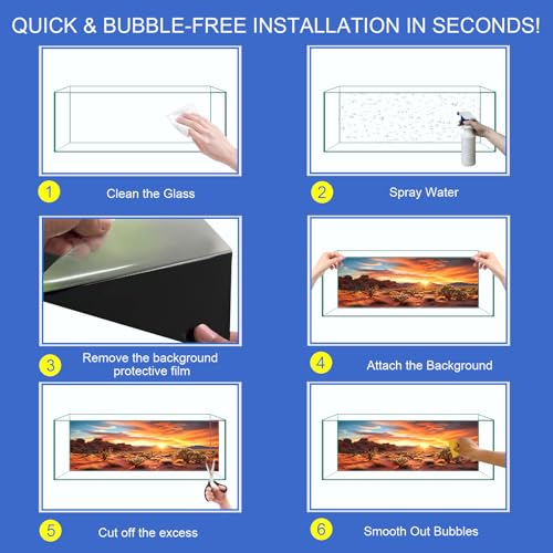 Aquarium Background & Terrarium Background – Ultra HD Static Cling, Tape-Free, Desert Sunset Design for Reptile Tank Decorations, Perfect for Bearded Dragon and Leopard Gecko Tanks 23.6 X 70.8 Inches - size: 23.6 X 70.8 Inches