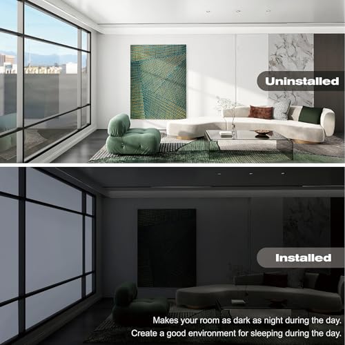23.6"x157" White Thickened Total Blackout Window Film, Sun Heat Blocking Privacy Cover for Glass, Removable Opaque Sun Blocking Heat Control Room Home Day Sleep Light Blocker - color: White, size: 23.6" x 157"