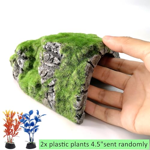 M2cbridge Aquarium Decorations Fish Hideout House Betta Cave with Green Lifelike Moss (Betta Rock Cave) - style: Betta Rock Cave