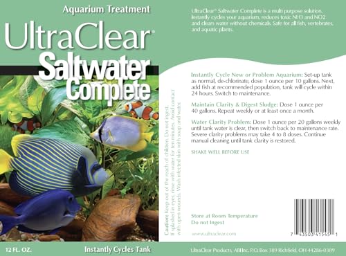 Saltwater Complete – Live Nitrifying Bacteria Blend for Saltwater & Reef Aquariums - Instant Cycle Marine Tank Starter - Removes Ammonia Nitrite - Clarifier - Safe for Fish Coral Invertebrates - 12oz
