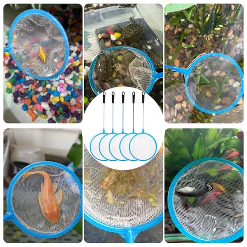 Aquarium Fish Net, Round Small Fish Net for Tank Cleaning, Blue Flexible Nylon Material, 10-Pack (25cm Length / 10cm Width) for Catching Fish, Debris, and Brine Shrimp