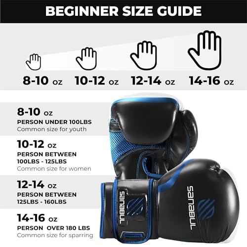 Sanabul Essential Gel Boxing Gloves for Men & Women, Kickboxing MMA, Muay Thai Gloves and Heavy Bag Training Punching & Sparring - color: Black/Metallic Blue, size: 8 oz