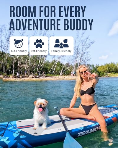 11'6"x35" Inflatable Paddle Board for Adults, Extra Wide Stable SUP | Stand Up Paddleboard, Non-slip EVA Deck, Complete Accessories, Unique Center Fin, for All Skill Levels Paddling On Any Water - color: Dark Blue