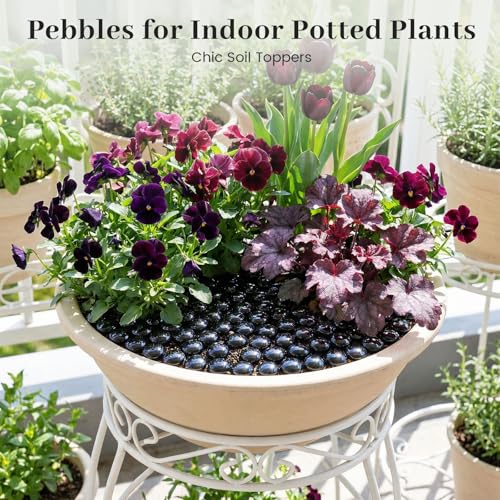 FUTUREPLUSX 1LB Black Flat Glass Marbles, Glass Pebbles Vase Filler, Dark Beads Fishbowl Decorative Gem for Table Scatter Home Decor