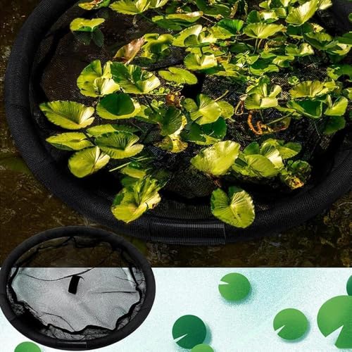 Floating Plant Protector for Ponds, Black Round Mesh Pond Corral with Lifting Ring, Fish Barrier & Floating Island Planter Ring, Protects Aquatic Plants from Birds (45cm/17.72inch)