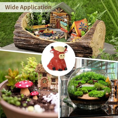 50 Pcs Mini Highland Cow Figurine, Cute Highland Cow Resin Miniature Animal Ornaments, Ideal for Micro Landscape, Fairy Garden, Cake Decor, Bookcase and Aquarium, Terrarium Accessories Bulk Set - style: Highland Cow