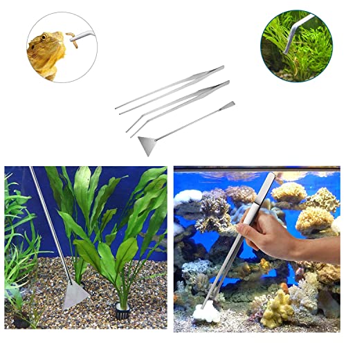 Utoolmart Aquarium Tank Aquatic Plant Tools Sets, 3 in 1 Anti-Rust Aquatic Plant Aquascaping Tool, Stainless Steel Aquarium Tweezers(15-inch) and Scrapers, for Fish Starter Kits & Aquariums Tank - size: 38cm