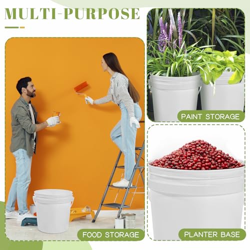 10 Pack 0.9 Gallon White Plastic Buckets with Lids and Handles –Portable Storage Containers for Dry Food, Paint, Camping, Fishing Supplies