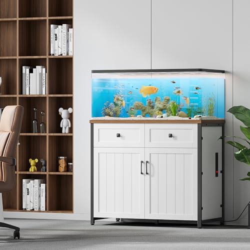 40-50 Gallon Aquarium Stand with Power Outlets, Cabinet for Fish Tank Accessories Storage, Heavy Duty Metal Fish Tank Stand Suitable for Turtle Tank, Reptile Terrarium, 660LBS Capacity, White