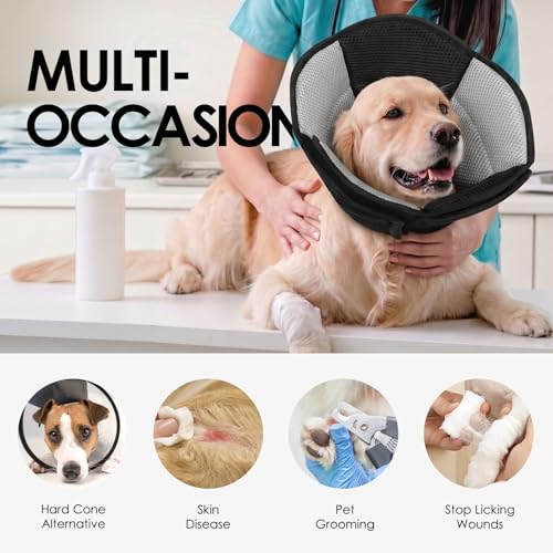 AOFITEE Dog Cone Adjustable Large Cone for Dogs After Surgery, Black L - color: Black, size: Large