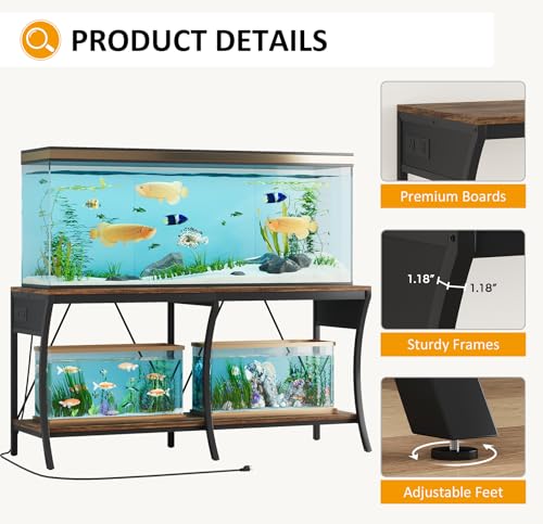 55-90 Gallon Fish Tank Stand, Metal Aquarium Stand, Power Outlets - color: Brown and Black