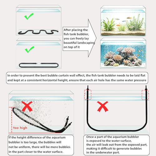 Aquarium Air Stones, 47.2in Long Deformable Rubber Fish Tank Bubbler, Air Bubble Wall Curtain Air Stones for Aquariums, High Dissolved Oxygen Diffuser Decorations for Saltwater Fresh Water