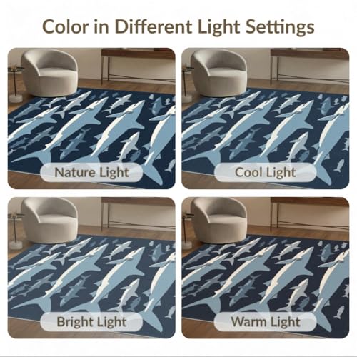 9'x12' Washable Graphic Fish Oversized Rug, Blue Non-Shedding Pet Friendly Carpet for Master Suite, California King, Under Bed, Foldable Easy Care Mat | Ref:2070230