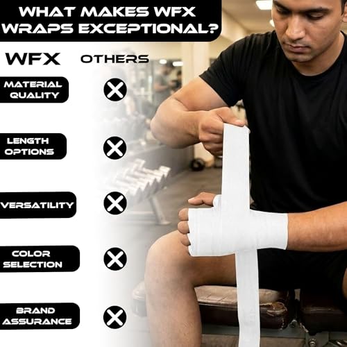 WFX Boxing Hand Wraps 3.5 4.5 Meter Martial Arts Bandages Inner Gloves Wrist Support Straps Punching Under Hand Knuckles Heavy Elasticated Training Bag Mitts Muay Thai - color: White, size: 4.5 M